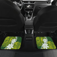 Cook Islands Maori Language Week Car Mats Tiare Maori Kuki Airani Green Pattern LT22 Set 2pcs - Back Green - Polynesian Pride