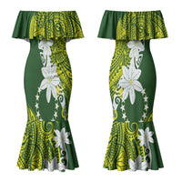 Cook Islands Maori Language Week Couples Matching Mermaid Dress and Hawaiian Shirt Tiare Maori Kuki Airani Green Pattern LT22 - Polynesian Pride