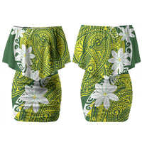Cook Islands Maori Language Week Couples Matching Off Shoulder Short Dress and Long Sleeve Button Shirt Tiare Maori Kuki Airani Green Pattern LT22 - Polynesian Pride