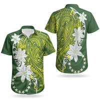 Cook Islands Maori Language Week Couples Matching Tank Maxi Dress and Hawaiian Shirt Tiare Maori Kuki Airani Green Pattern LT22 - Polynesian Pride