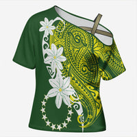 Cook Islands Maori Language Week Cross Shoulder Shirt Tiare Maori Kuki Airani Green Pattern LT22 Female Green - Polynesian Pride
