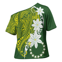 Cook Islands Maori Language Week Cross Shoulder Shirt Tiare Maori Kuki Airani Green Pattern LT22 - Polynesian Pride