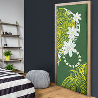 Cook Islands Maori Language Week Door Cover Tiare Maori Kuki Airani Green Pattern LT22 - Polynesian Pride