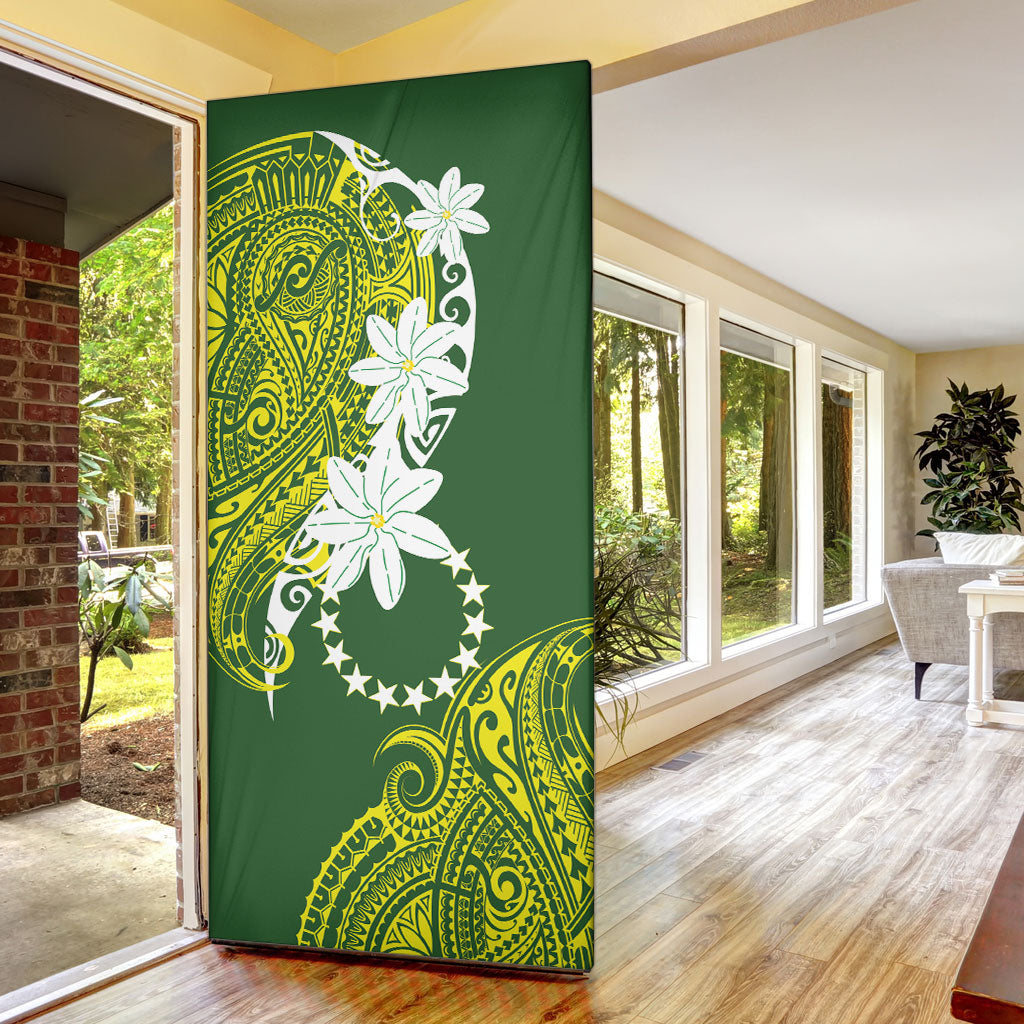 Cook Islands Maori Language Week Door Cover Tiare Maori Kuki Airani Green Pattern LT22 - Polynesian Pride