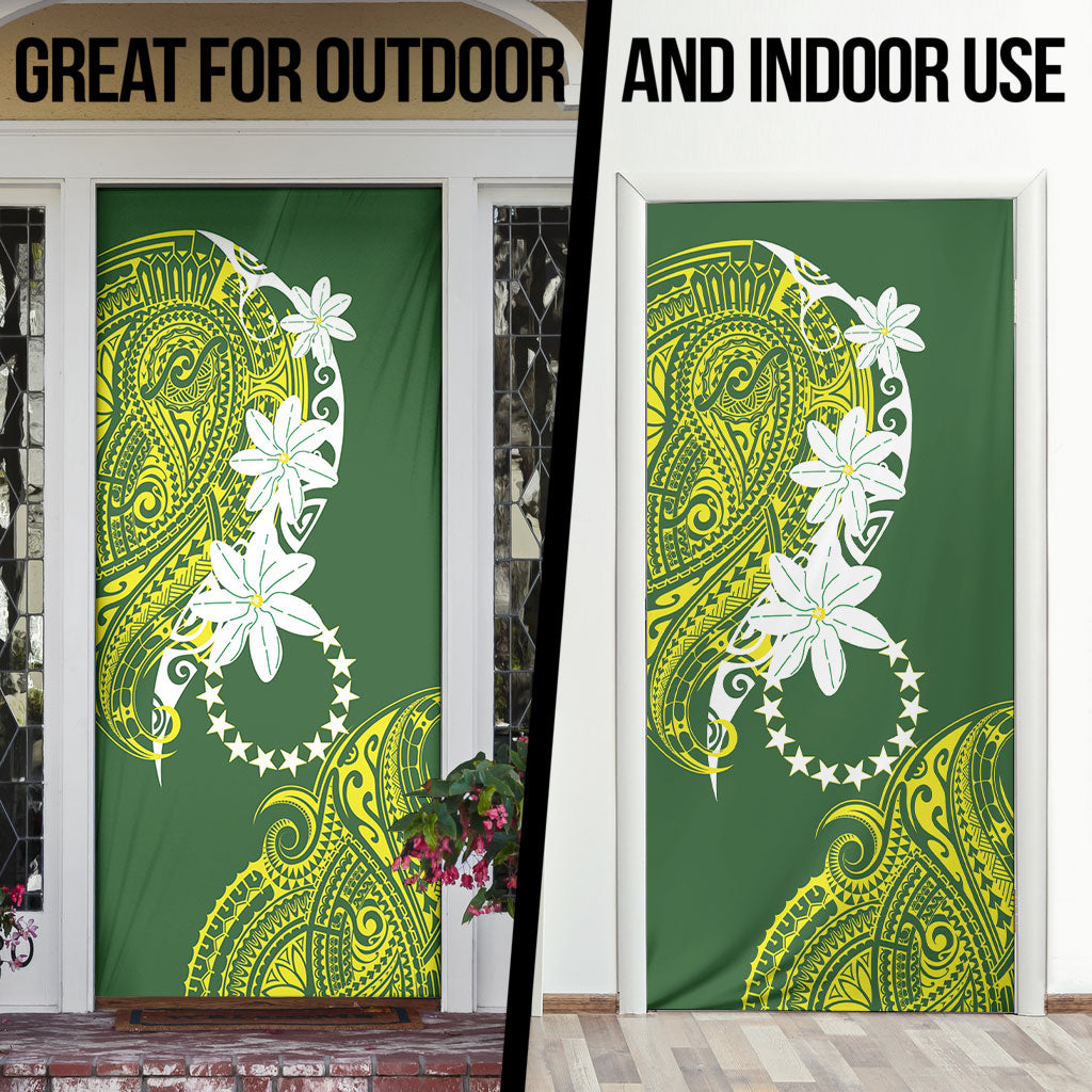 Cook Islands Maori Language Week Door Cover Tiare Maori Kuki Airani Green Pattern LT22 - Polynesian Pride