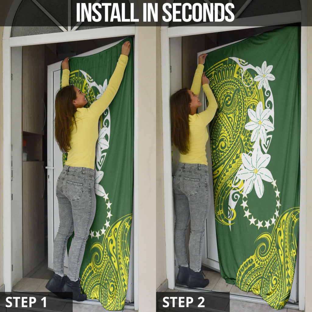 Cook Islands Maori Language Week Door Cover Tiare Maori Kuki Airani Green Pattern LT22 - Polynesian Pride