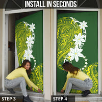 Cook Islands Maori Language Week Door Cover Tiare Maori Kuki Airani Green Pattern LT22 - Polynesian Pride