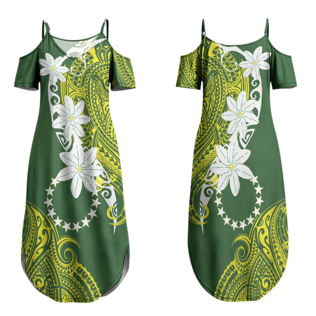 Cook Islands Maori Language Week Family Matching Summer Maxi Dress and Hawaiian Shirt Tiare Maori Kuki Airani Green Pattern LT22 Mom's Dress Green - Polynesian Pride