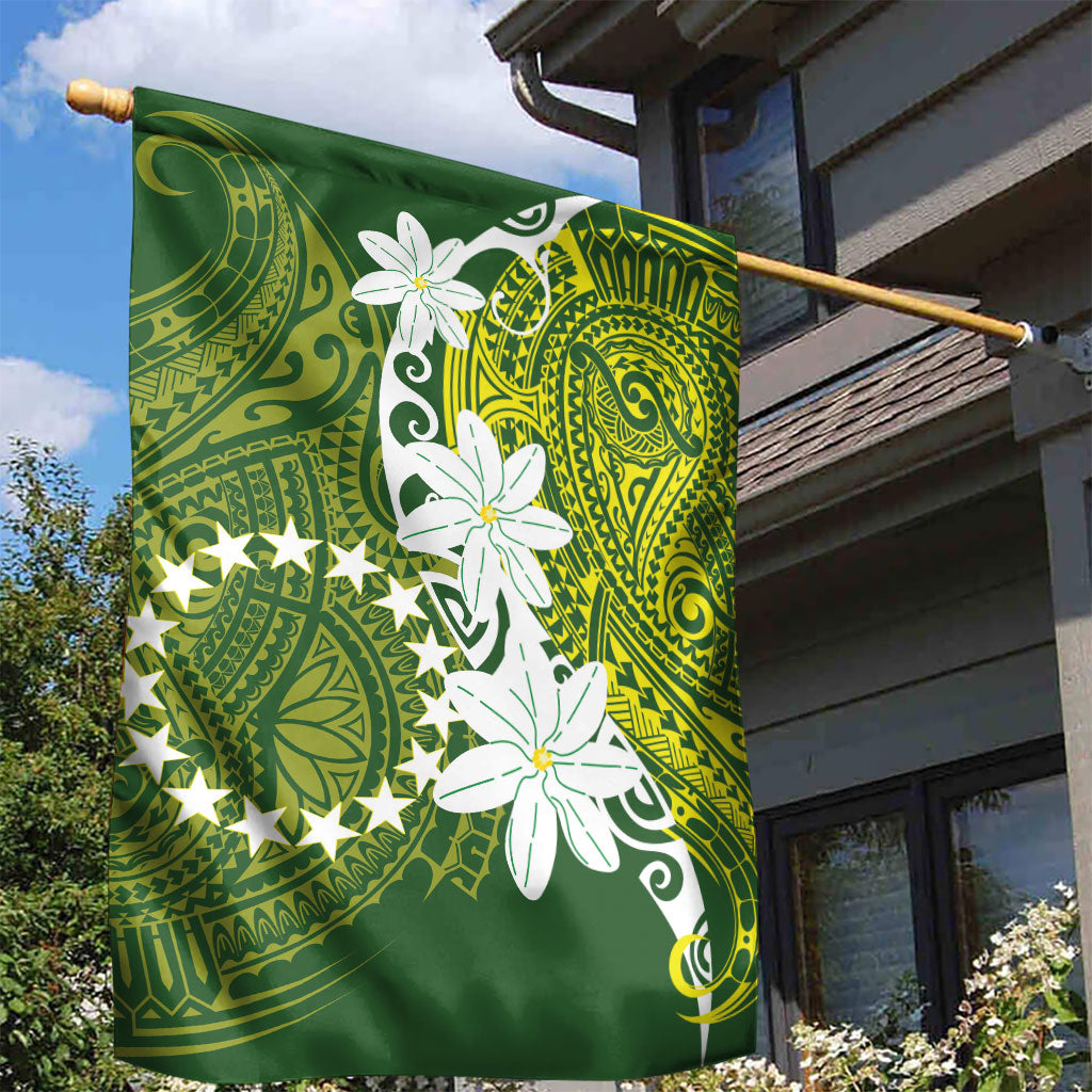 Cook Islands Maori Language Week Garden Flag Tiare Maori Kuki Airani Green Pattern LT22 - Polynesian Pride