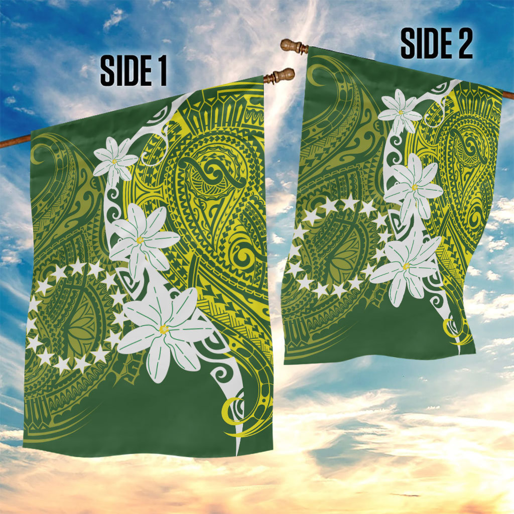 Cook Islands Maori Language Week Garden Flag Tiare Maori Kuki Airani Green Pattern LT22 - Polynesian Pride