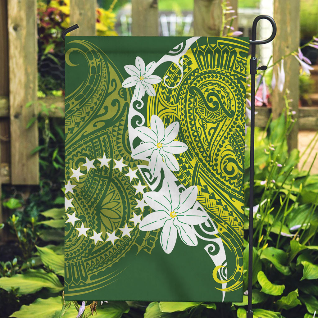 Cook Islands Maori Language Week Garden Flag Tiare Maori Kuki Airani Green Pattern LT22 Garden Flag Green - Polynesian Pride