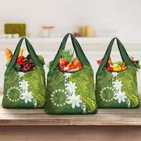 Cook Islands Maori Language Week Grocery Bag Tiare Maori Kuki Airani Green Pattern LT22 3-pack One Size Green - Polynesian Pride