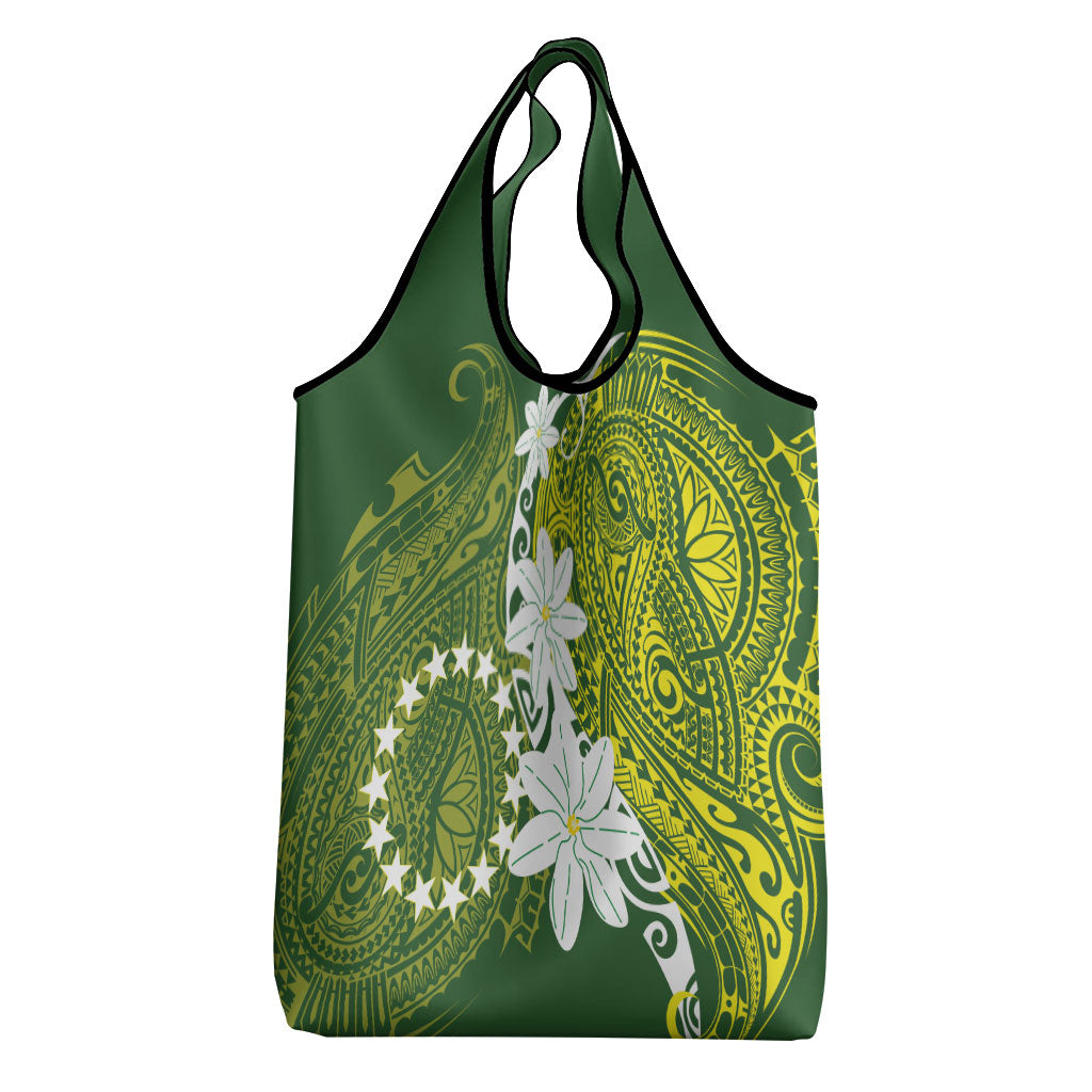 Cook Islands Maori Language Week Grocery Bag Tiare Maori Kuki Airani Green Pattern LT22 - Polynesian Pride