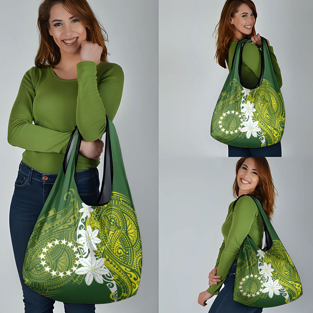 Cook Islands Maori Language Week Grocery Bag Tiare Maori Kuki Airani Green Pattern LT22 - Polynesian Pride