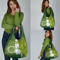 Cook Islands Maori Language Week Grocery Bag Tiare Maori Kuki Airani Green Pattern LT22 - Polynesian Pride