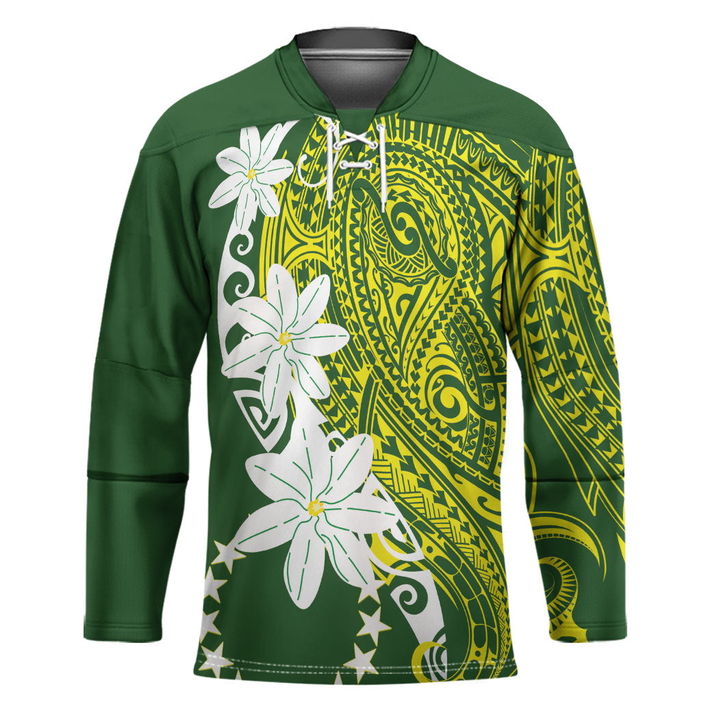 Cook Islands Maori Language Week Hockey Jersey Tiare Maori Kuki Airani Green Pattern LT22 Unisex Green - Polynesian Pride