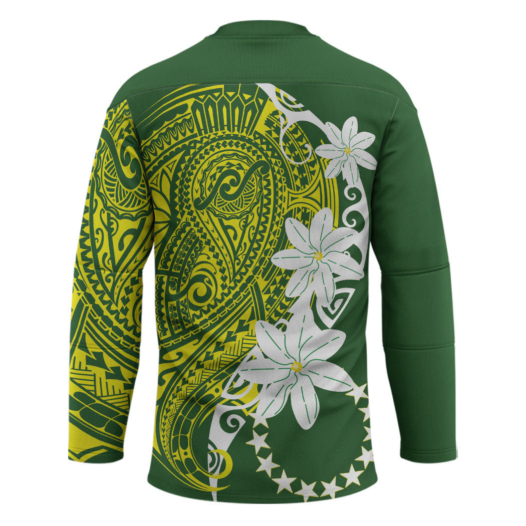 Cook Islands Maori Language Week Hockey Jersey Tiare Maori Kuki Airani Green Pattern LT22 - Polynesian Pride