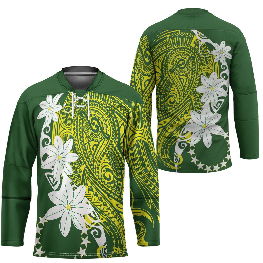 Cook Islands Maori Language Week Hockey Jersey Tiare Maori Kuki Airani Green Pattern LT22 - Polynesian Pride