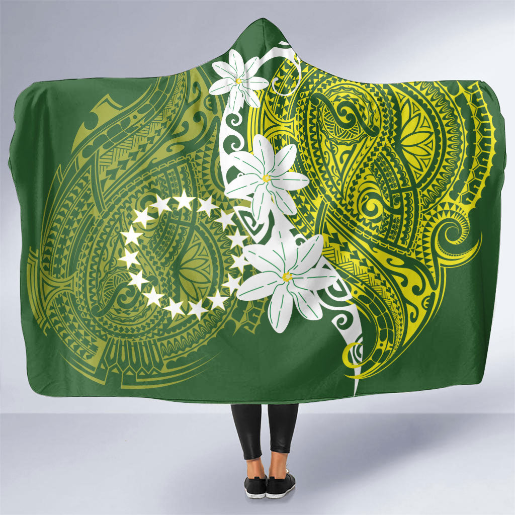 Cook Islands Maori Language Week Hooded Blanket Tiare Maori Kuki Airani Green Pattern LT22 One Size Green - Polynesian Pride