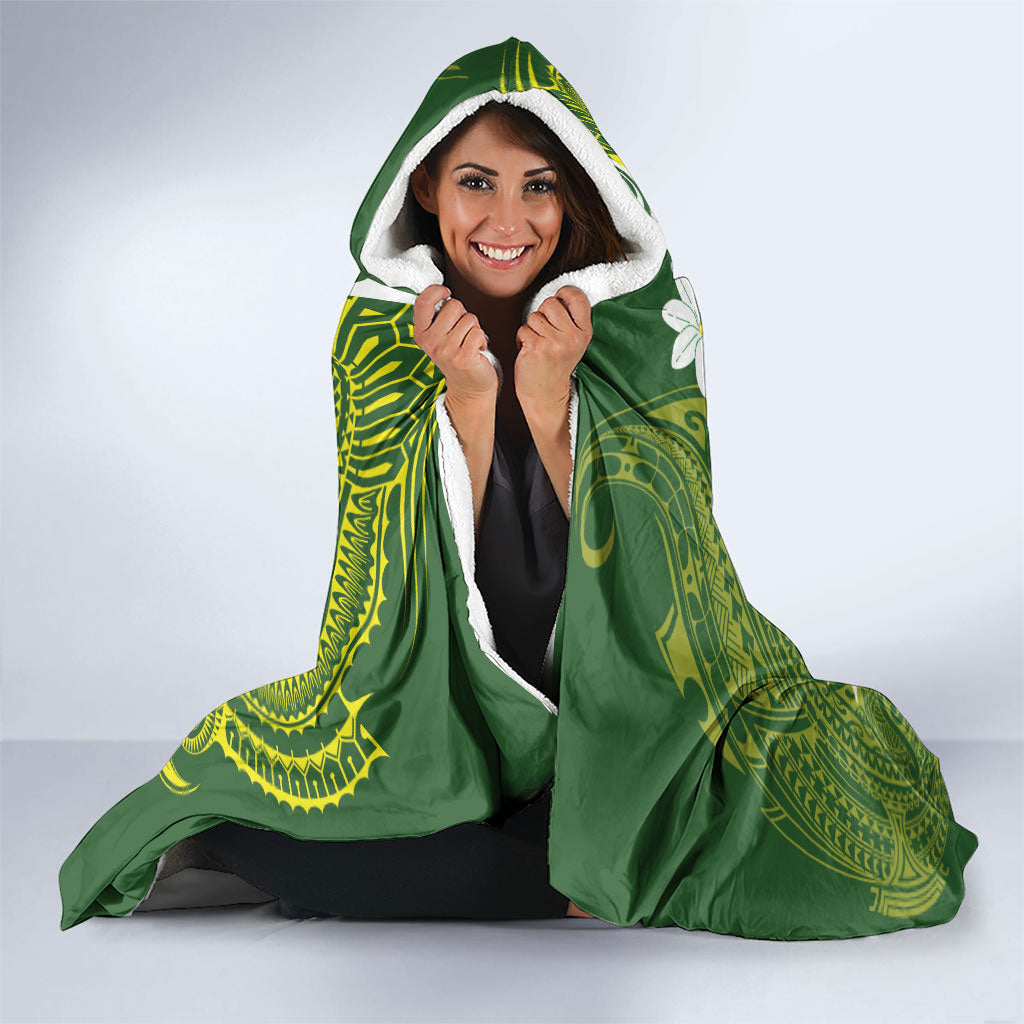 Cook Islands Maori Language Week Hooded Blanket Tiare Maori Kuki Airani Green Pattern LT22 - Polynesian Pride