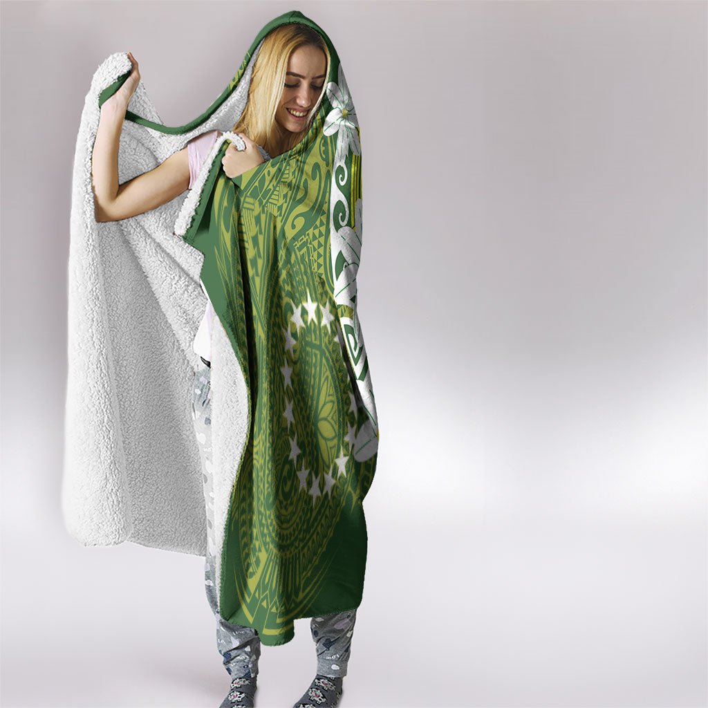 Cook Islands Maori Language Week Hooded Blanket Tiare Maori Kuki Airani Green Pattern LT22 - Polynesian Pride