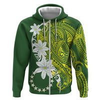 Cook Islands Maori Language Week Hoodie Tiare Maori Kuki Airani Green Pattern LT22 Zip Hoodie Green - Polynesian Pride