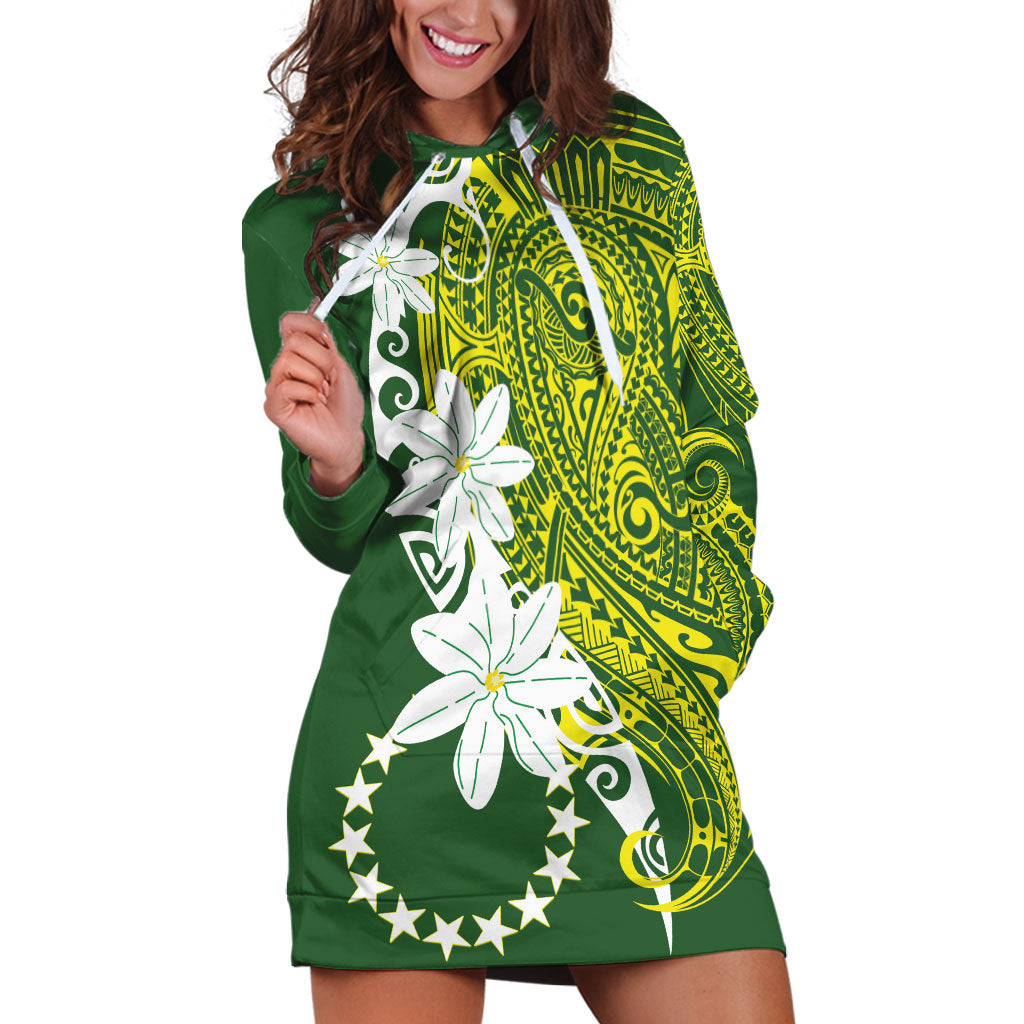 Cook Islands Maori Language Week Hoodie Dress Tiare Maori Kuki Airani Green Pattern LT22 Green - Polynesian Pride