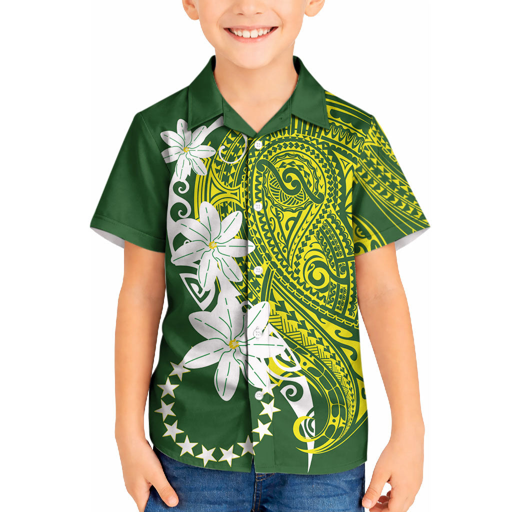 Cook Islands Maori Language Week Kid Hawaiian Shirt Tiare Maori Kuki Airani Green Pattern LT22 Kid Green - Polynesian Pride
