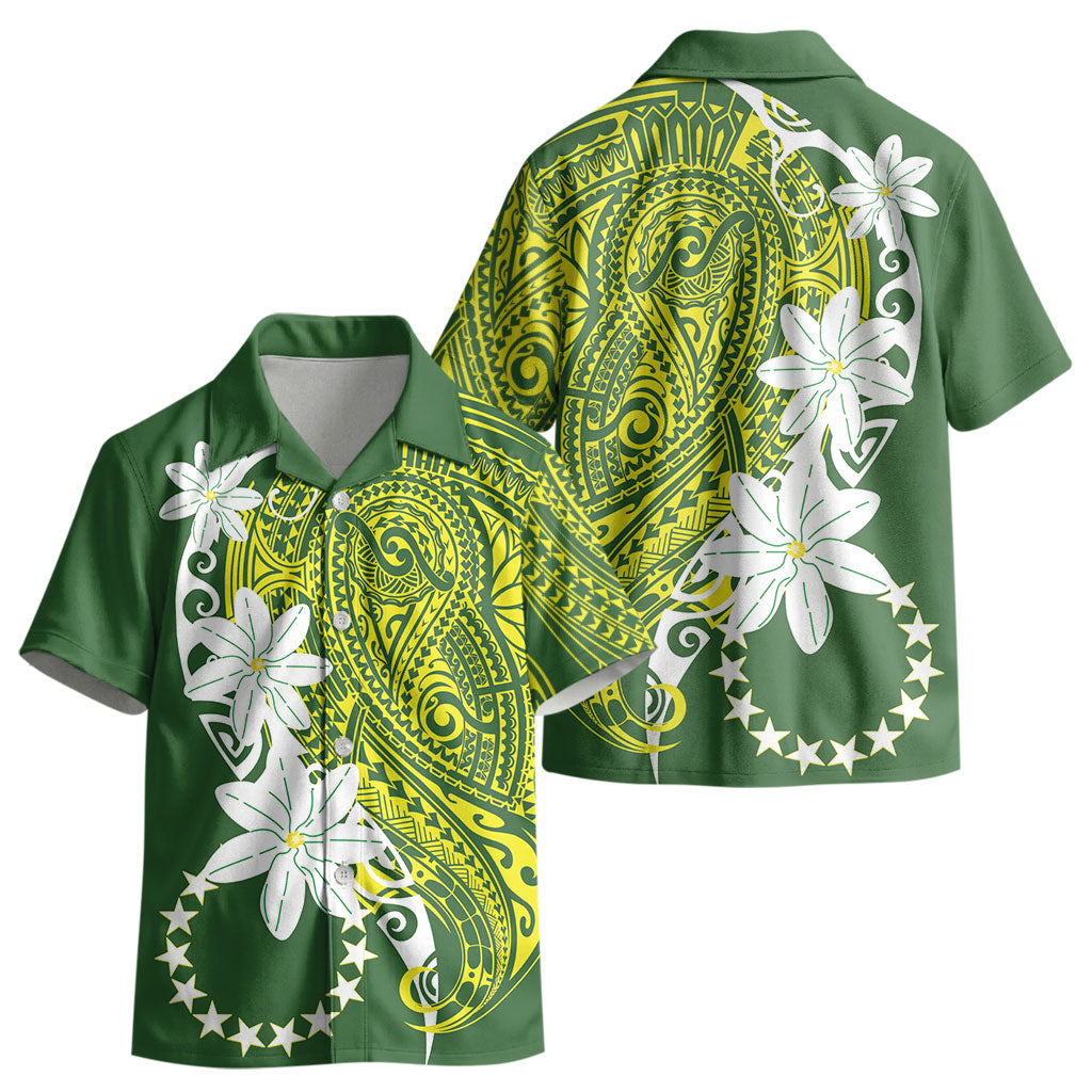 Cook Islands Maori Language Week Kid Hawaiian Shirt Tiare Maori Kuki Airani Green Pattern LT22 - Polynesian Pride