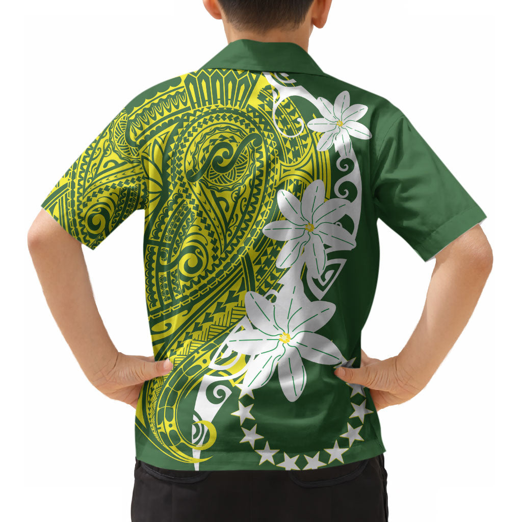 Cook Islands Maori Language Week Kid Hawaiian Shirt Tiare Maori Kuki Airani Green Pattern LT22 - Polynesian Pride