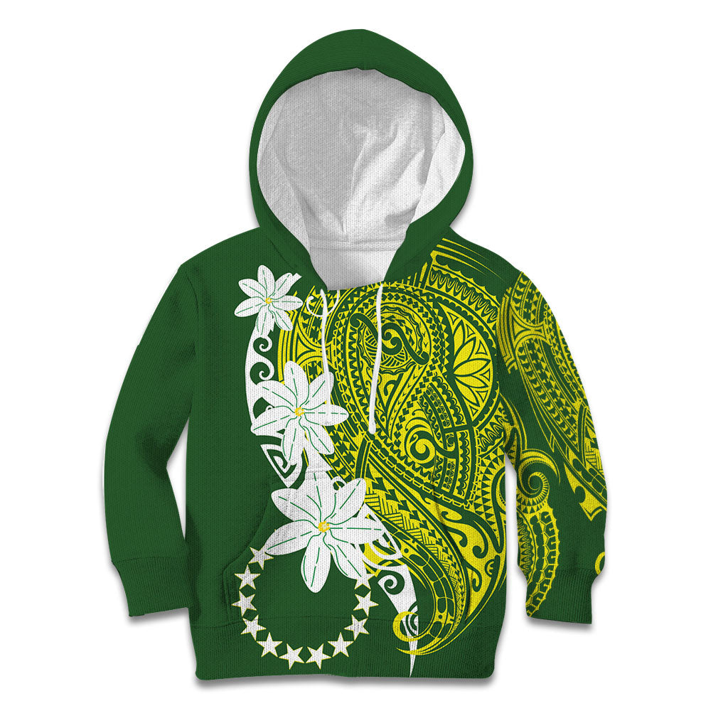 Cook Islands Maori Language Week Kid Hoodie Tiare Maori Kuki Airani Green Pattern LT22 Hoodie Green - Polynesian Pride