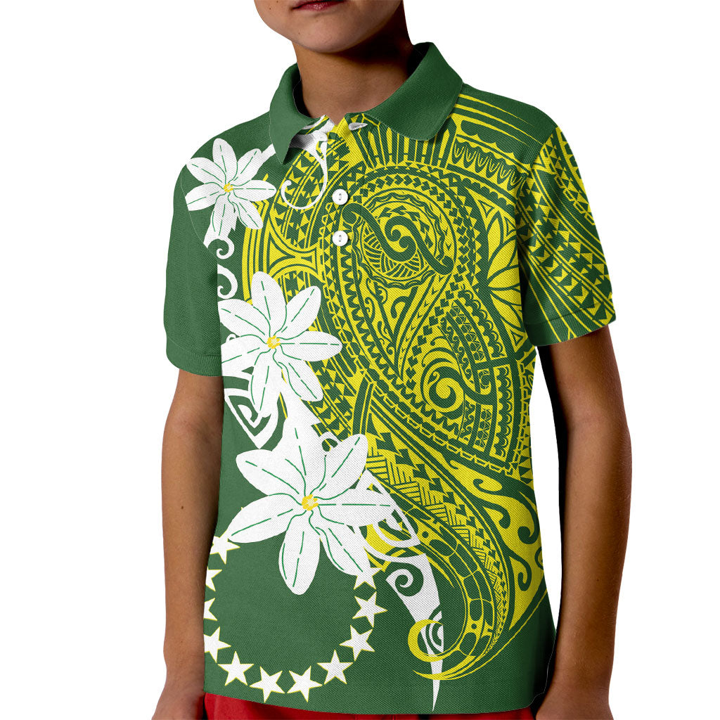 Cook Islands Maori Language Week Kid Polo Shirt Tiare Maori Kuki Airani Green Pattern LT22 Kid Green - Polynesian Pride