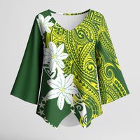 Cook Islands Maori Language Week Kimono Sleeve Blouse Tiare Maori Kuki Airani Green Pattern LT22 Female Green - Polynesian Pride