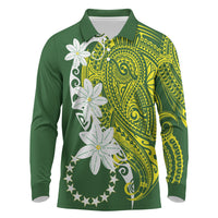 Cook Islands Maori Language Week Long Sleeve Polo Shirt Tiare Maori Kuki Airani Green Pattern LT22 Green - Polynesian Pride