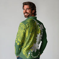 Cook Islands Maori Language Week Long Sleeve Polo Shirt Tiare Maori Kuki Airani Green Pattern LT22 - Polynesian Pride
