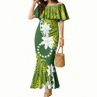 Cook Islands Maori Language Week Mermaid Dress Tiare Maori Kuki Airani Green Pattern LT22 Women Green - Polynesian Pride