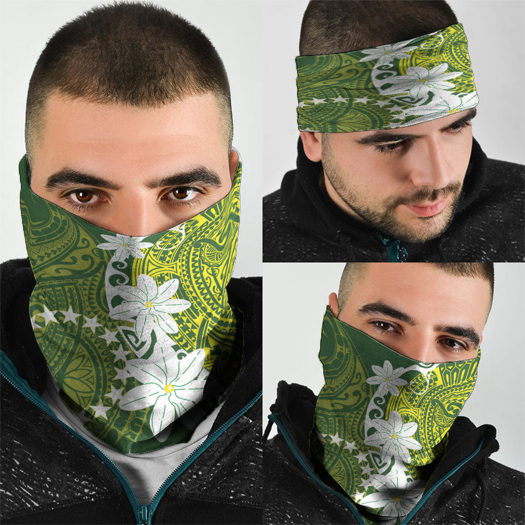 Cook Islands Maori Language Week Neck Gaiter Tiare Maori Kuki Airani Green Pattern LT22 - Polynesian Pride