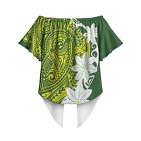 Cook Islands Maori Language Week Off Shoulder Wrap Waist Top Tiare Maori Kuki Airani Green Pattern LT22 - Polynesian Pride
