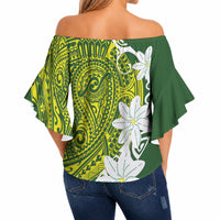 Cook Islands Maori Language Week Off Shoulder Wrap Waist Top Tiare Maori Kuki Airani Green Pattern LT22 - Polynesian Pride