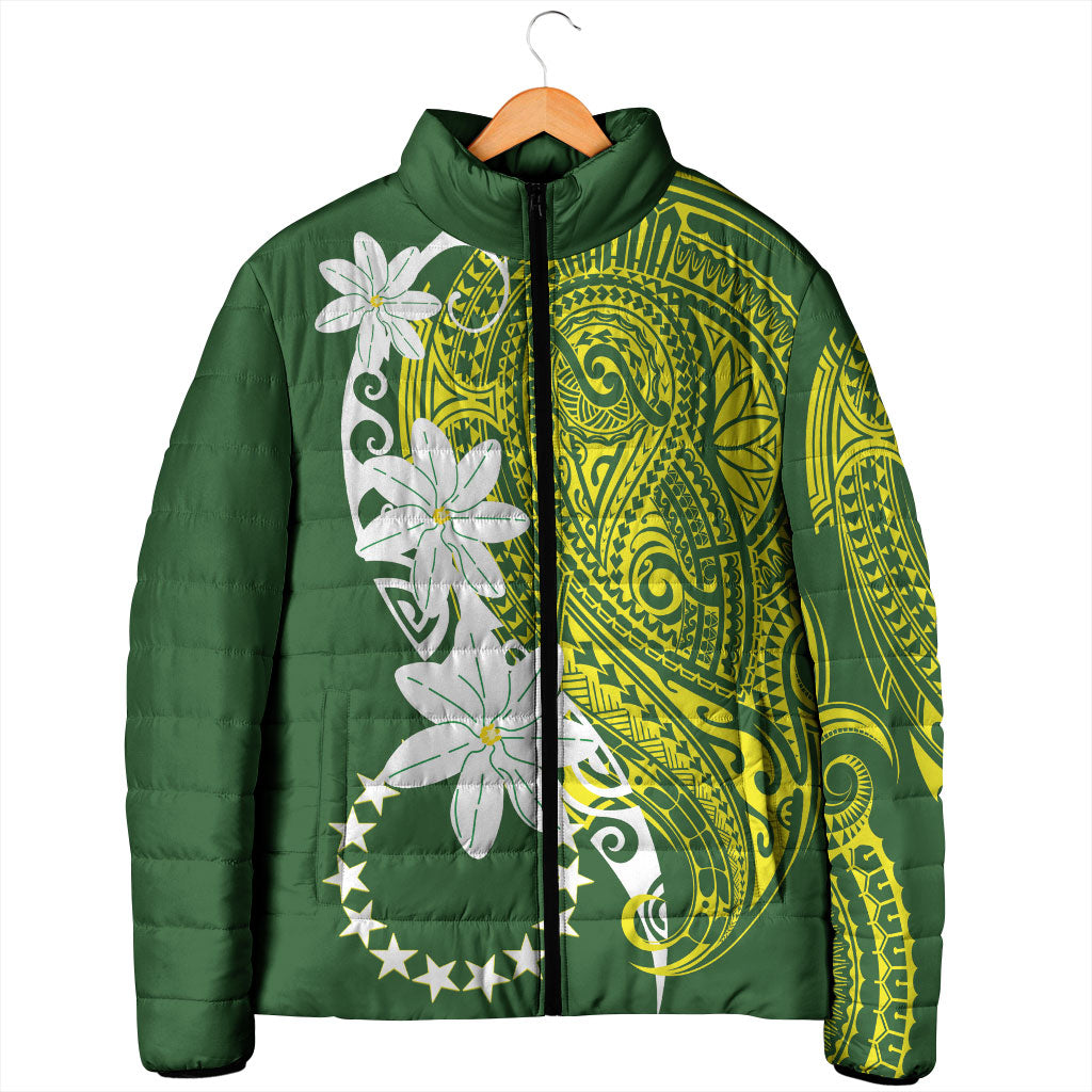 Cook Islands Maori Language Week Padded Jacket Tiare Maori Kuki Airani Green Pattern LT22 - Polynesian Pride