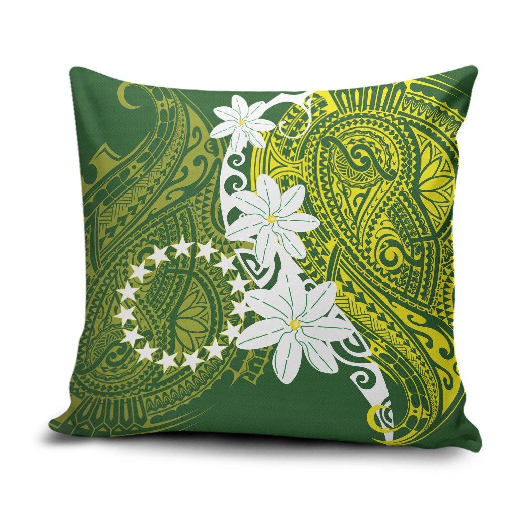 Cook Islands Maori Language Week Pillow Cover Tiare Maori Kuki Airani Green Pattern LT22 Green - Polynesian Pride