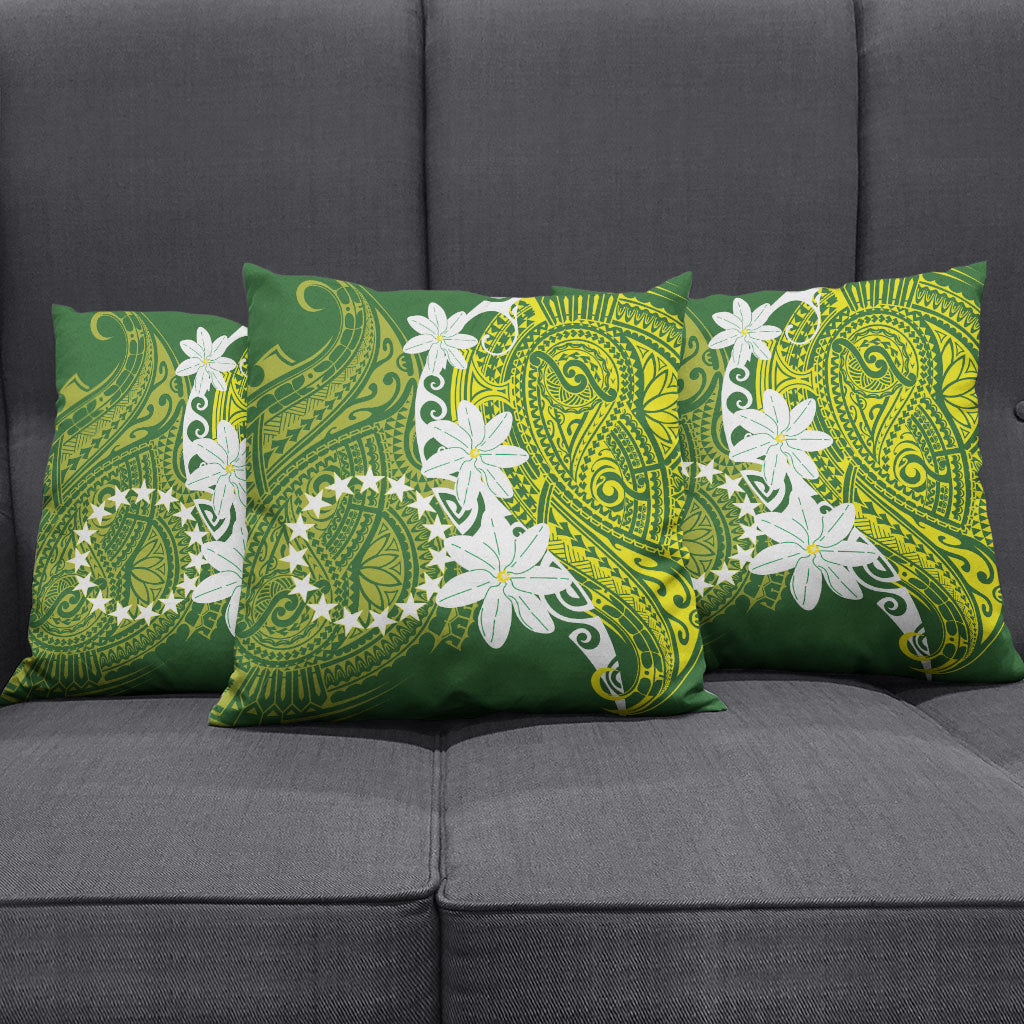 Cook Islands Maori Language Week Pillow Cover Tiare Maori Kuki Airani Green Pattern LT22 - Polynesian Pride