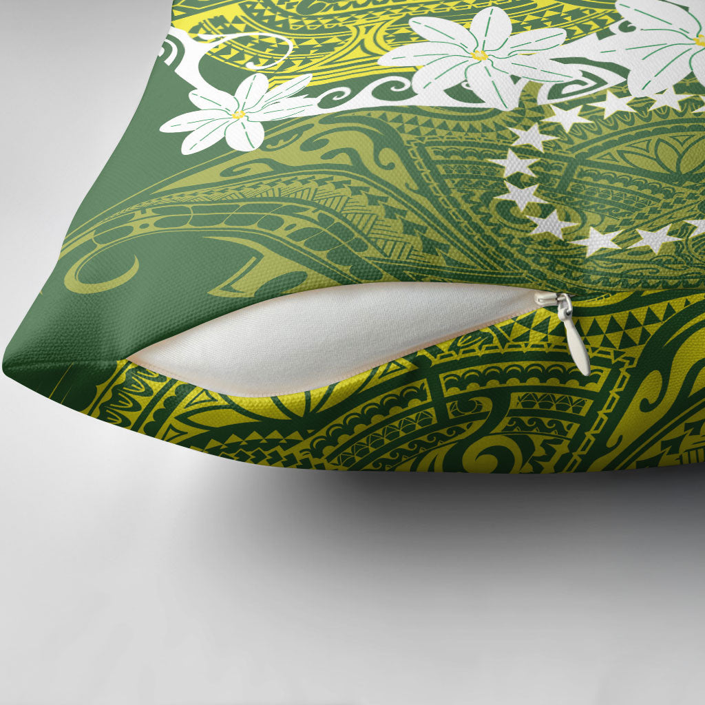 Cook Islands Maori Language Week Pillow Cover Tiare Maori Kuki Airani Green Pattern LT22 - Polynesian Pride
