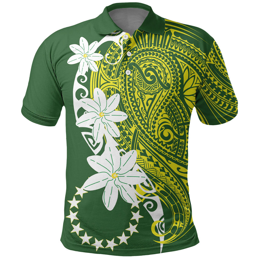 Cook Islands Maori Language Week Polo Shirt Tiare Maori Kuki Airani Green Pattern LT22 Green - Polynesian Pride