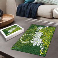 Cook Islands Maori Language Week Puzzle Tiare Maori Kuki Airani Green Pattern LT22 - Polynesian Pride