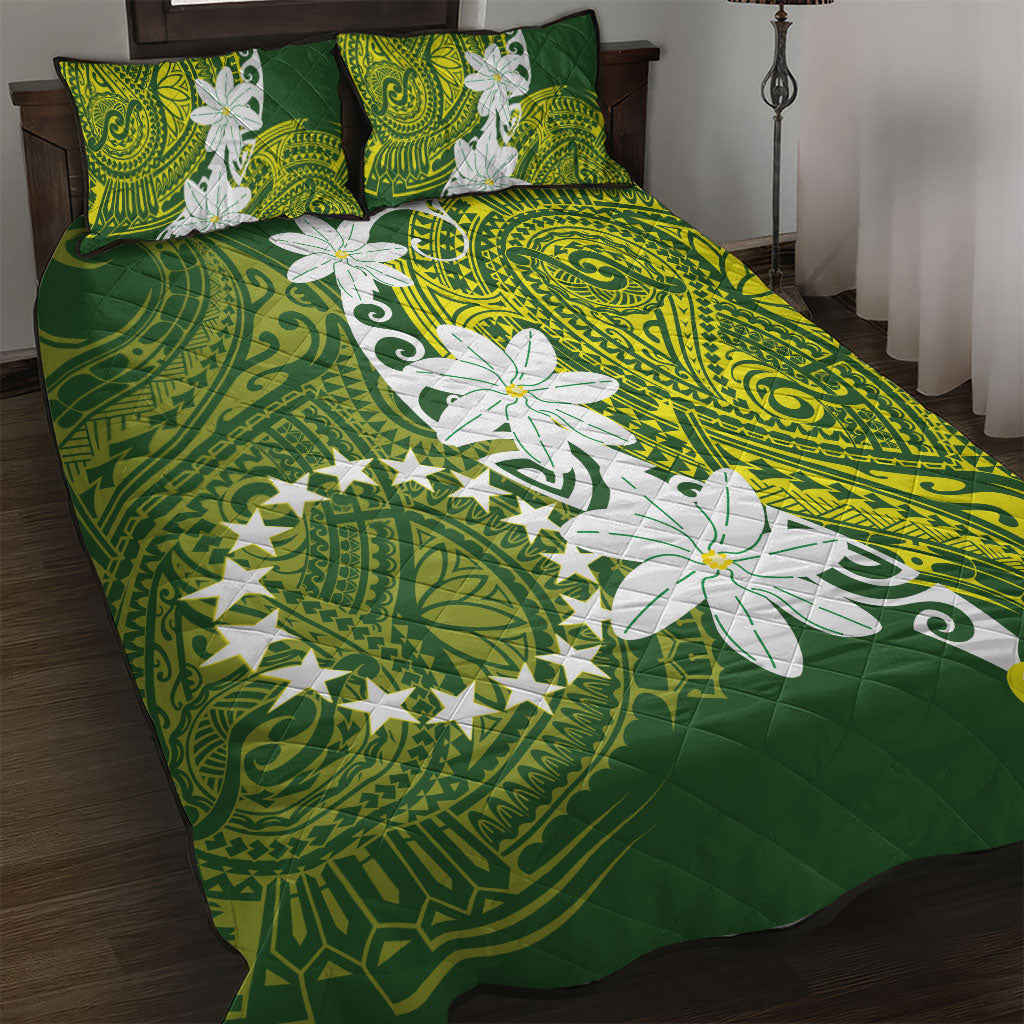 Cook Islands Maori Language Week Quilt Bed Set Tiare Maori Kuki Airani Green Pattern LT22 Green - Polynesian Pride
