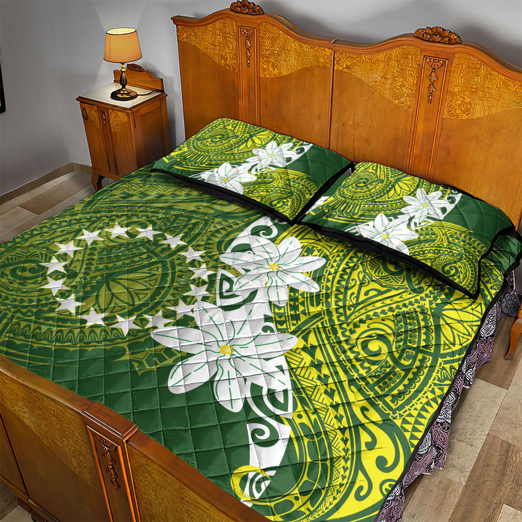 Cook Islands Maori Language Week Quilt Bed Set Tiare Maori Kuki Airani Green Pattern LT22 - Polynesian Pride