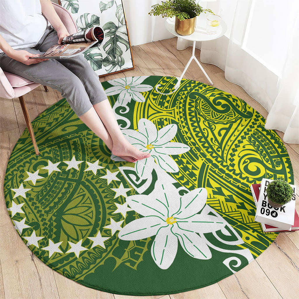 Cook Islands Maori Language Week Round Carpet Tiare Maori Kuki Airani Green Pattern LT22 - Polynesian Pride