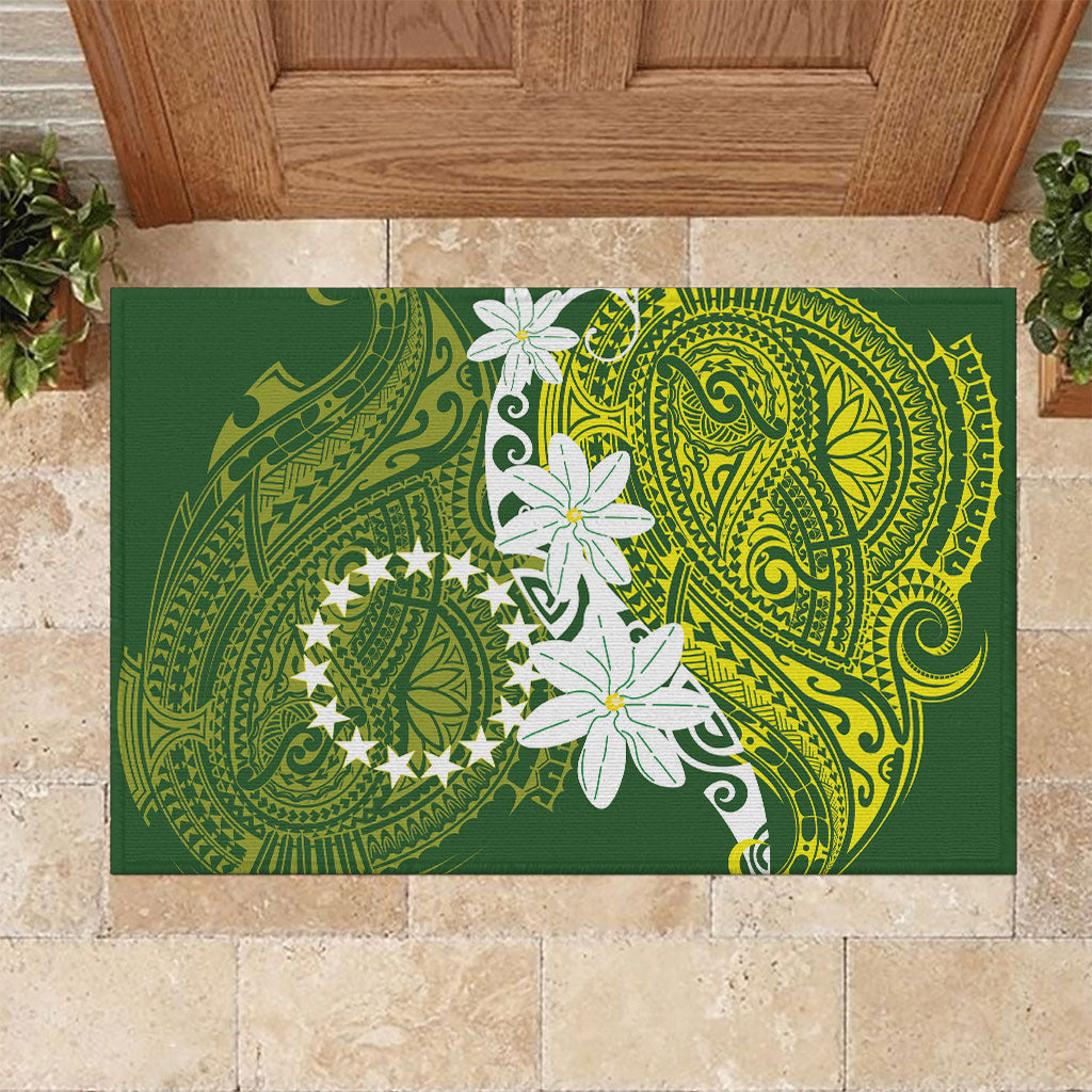 Cook Islands Maori Language Week Rubber Doormat Tiare Maori Kuki Airani Green Pattern LT22 Green - Polynesian Pride
