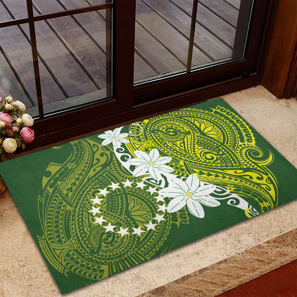 Cook Islands Maori Language Week Rubber Doormat Tiare Maori Kuki Airani Green Pattern LT22 - Polynesian Pride